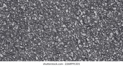 Black asphalt realistic texture. Gray tarmac background. Dark road surface pattern. Stone 3d detailed grainy wall horizontal banner. Rock floor close up. Bitumen top view, vector banner