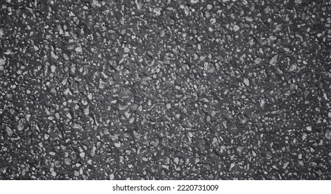 Black asphalt vector texture. Bitumen gray pattern. Grainy road, top view. Street close up background. Tarmac surface closeup. Highway grit material. Seamless stone floor. Dark concrete gravel