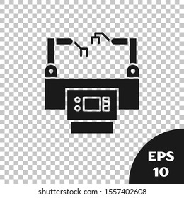 Black Assembly line icon isolated on transparent background. Automatic production conveyor. Robotic industry concept.  Vector Illustration