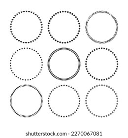 Black assorted signs empty circles border pattern emblems set design element on white background