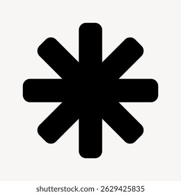 Símbolo de asterisco preto com oito pontos simétricos em um fundo branco. Ícone de asterisco, negrito e desmarcado. Design simples com asterisco, mínimo e moderno. Vetor de forma geométrica.