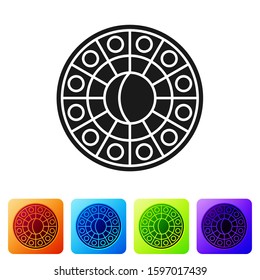 Black Astrology horoscope circle with zodiac icon isolated on white background. Set icons in color square buttons. Vector Illustration