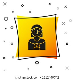 Black Astrology woman icon isolated on white background. Yellow square button. Vector Illustration