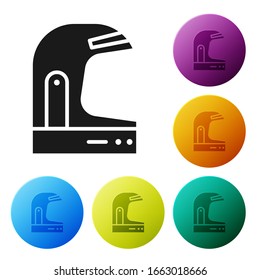Black Astronaut helmet icon isolated on white background. Set icons in color circle buttons. Vector Illustration