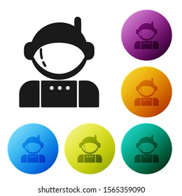 Black Astronaut icon isolated on white background. Set icons colorful circle buttons. Vector Illustration