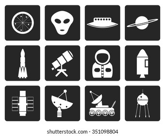 Black Astronautics and Space Icons - Vector Icon Set