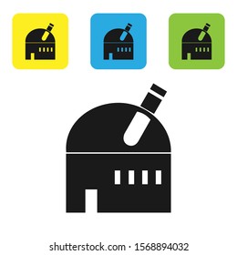 Black Astronomical observatory icon isolated on white background. Observatory with a telescope. Scientific institution. Set icons colorful square buttons. Vector Illustration