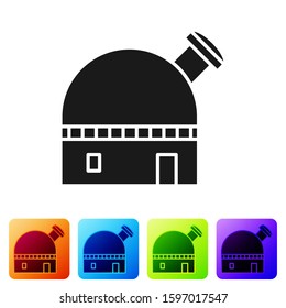 Black Astronomical observatory icon isolated on white background. Set icons in color square buttons. Vector Illustration
