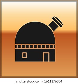Black Astronomical observatory icon isolated on gold background.  Vector Illustration