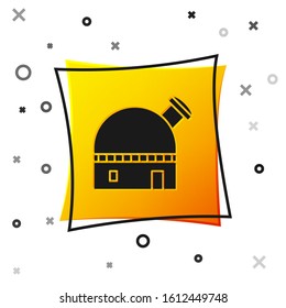 Black Astronomical observatory icon isolated on white background. Yellow square button. Vector Illustration