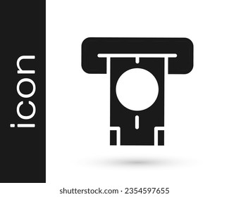 Cajero automático negro - cajero automático e icono de dinero aislado en fondo blanco.  Vector