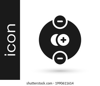 Black Atom icon isolated on white background. Symbol of science, education, nuclear physics, scientific research.  Vector