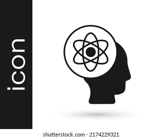 Black Atom icon isolated on white background. Symbol of science, education, nuclear physics, scientific research.  Vector