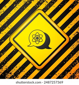 Black Atom icon isolated on yellow background. Symbol of science, education, nuclear physics, scientific research. Warning sign. Vector
