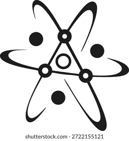 Black atom symbol with orbiting electrons and nucleus atomic science