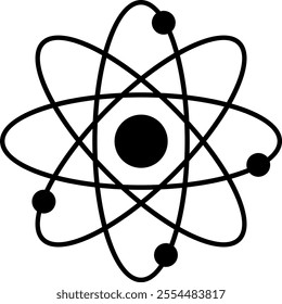 Black atomic structure illustration with orbits and electrons