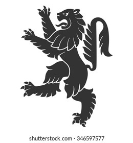 Black Attacking Lion For Heraldry Or Tattoo Design Isolated On White Background
