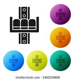 Black Attraction carousel icon isolated on white background. Amusement park. Childrens entertainment playground, recreation park. Set icons colorful circle buttons. Vector Illustration