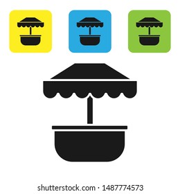 Black Attraction carousel icon isolated on white background. Amusement park. Childrens entertainment playground, recreation park. Set icons colorful square buttons. Vector Illustration