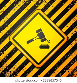 Black Auction hammer icon isolated on yellow background. Gavel - hammer of judge or auctioneer. Bidding process, deal done. Auction bidding. Warning sign. Vector