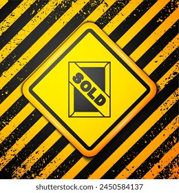 Black Auction painting sold icon isolated on yellow background. Auction bidding. Sale and buyers. Warning sign. Vector