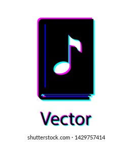 Black Audio book icon isolated on white background. Musical note with book. Audio guide sign. Online learning concept.  Vector Illustration