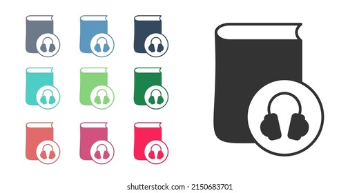 Black Audio book icon isolated on white background. Book with headphones. Audio guide sign. Online learning concept. Set icons colorful. Vector