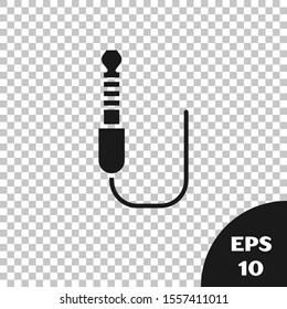 Black Audio jack icon isolated on transparent background. Audio cable for connection sound equipment. Plug wire. Musical instrument.  Vector Illustration