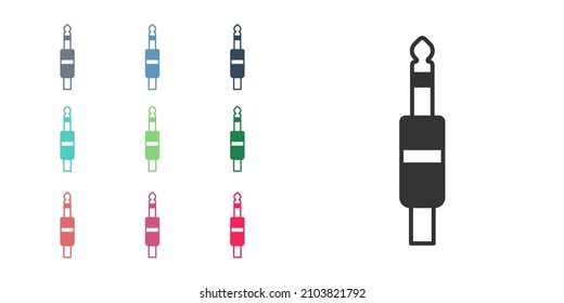 Black Audio jack icon isolated on white background. Audio cable for connection sound equipment. Plug wire. Musical instrument. Set icons colorful. Vector