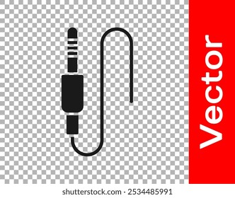 Icono de conector de audio negro aislado sobre fondo transparente. Cable de audio para conexión de equipos de sonido. Enchufe el alambre. Instrumento musical.  Vector