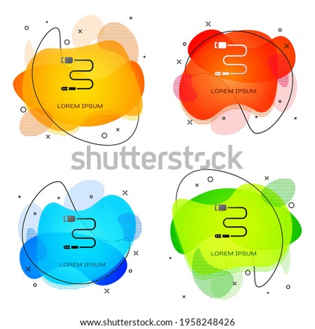 Black Audio jack icon isolated on white background. Audio cable for connection sound equipment. Plug wire. Musical instrument. Abstract banner with liquid shapes. Vector