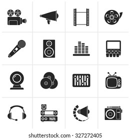 Black Audio and video icons - vector icon set