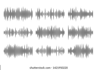 Black audio wave or soundwave line art for music apps and websites. Creative vector illustration isolated on white background