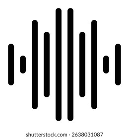 Black Audio Waveform Icon on White Background in Minimalist Style for Digital and Creative Projects
