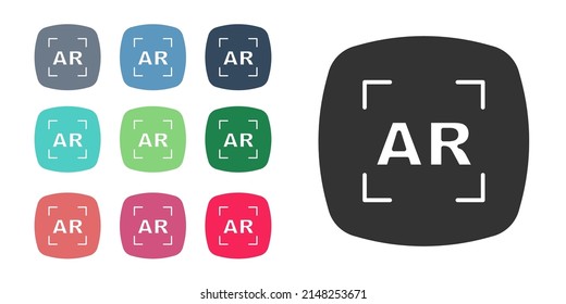 Black Augmented reality AR icon isolated on white background. Virtual futuristic wearable devices. Set icons colorful. Vector