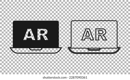 Black Augmented reality AR icon isolated on transparent background. Virtual futuristic wearable devices.  Vector