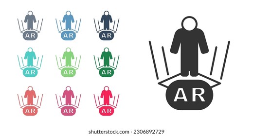 Icono de AR de realidad aumentada negra aislado en fondo blanco. Dispositivos virtuales futuristas. Indique los iconos en colores. Vector