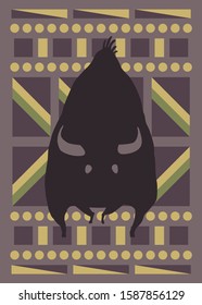 Black aurochs with Violet african pattern background stock vector illustration