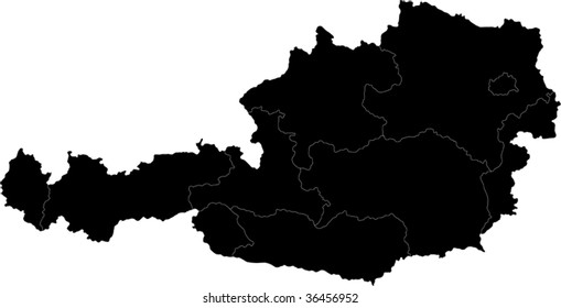 Black Austria map with region borders