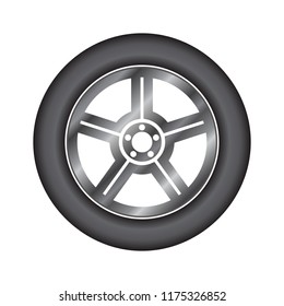 Black auto tire on white background - vector