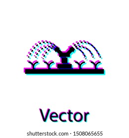 Black Automatic irrigation sprinklers icon isolated on white background. Watering equipment. Garden element. Spray gun icon.  Vector Illustration