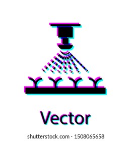 Black Automatic irrigation sprinklers icon isolated on white background. Watering equipment. Garden element. Spray gun icon.  Vector Illustration