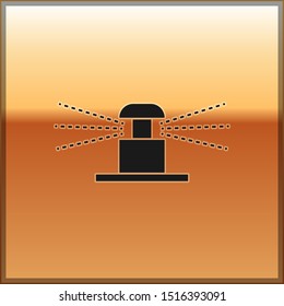Black Automatic irrigation sprinklers icon isolated on gold background. Watering equipment. Garden element. Spray gun icon.  Vector Illustration