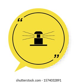 Black Automatic irrigation sprinklers icon isolated on white background. Watering equipment. Garden element. Spray gun icon. Yellow speech bubble symbol. Vector Illustration