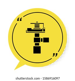 Black Automatic irrigation sprinklers icon isolated on white background. Watering equipment. Garden element. Spray gun icon. Yellow speech bubble symbol. Vector Illustration