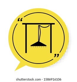 Black Automatic irrigation sprinklers icon isolated on white background. Watering equipment. Garden element. Spray gun icon. Yellow speech bubble symbol. Vector Illustration
