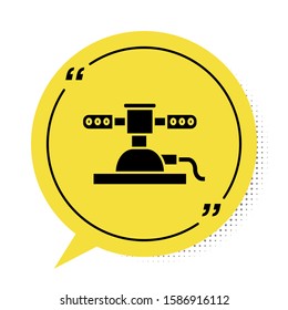 Black Automatic irrigation sprinklers icon isolated on white background. Watering equipment. Garden element. Spray gun icon. Yellow speech bubble symbol. Vector Illustration