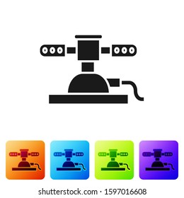 Black Automatic irrigation sprinklers icon isolated on white background. Watering equipment. Garden element. Spray gun icon. Set icons in color square buttons. Vector Illustration