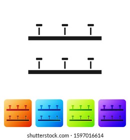 Black Automatic irrigation sprinklers icon isolated on white background. Watering equipment. Garden element. Spray gun icon. Set icons in color square buttons. Vector Illustration