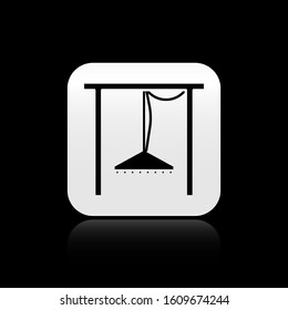 Black Automatic irrigation sprinklers icon isolated on black background. Watering equipment. Garden element. Spray gun icon. Silver square button. Vector Illustration